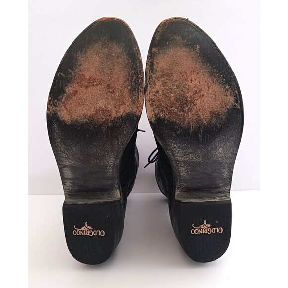 Old Gringo Blk Leather Combat Boot Lace Up Silver Back Zip 9.5M Made in Mexico - Picture 14 of 16